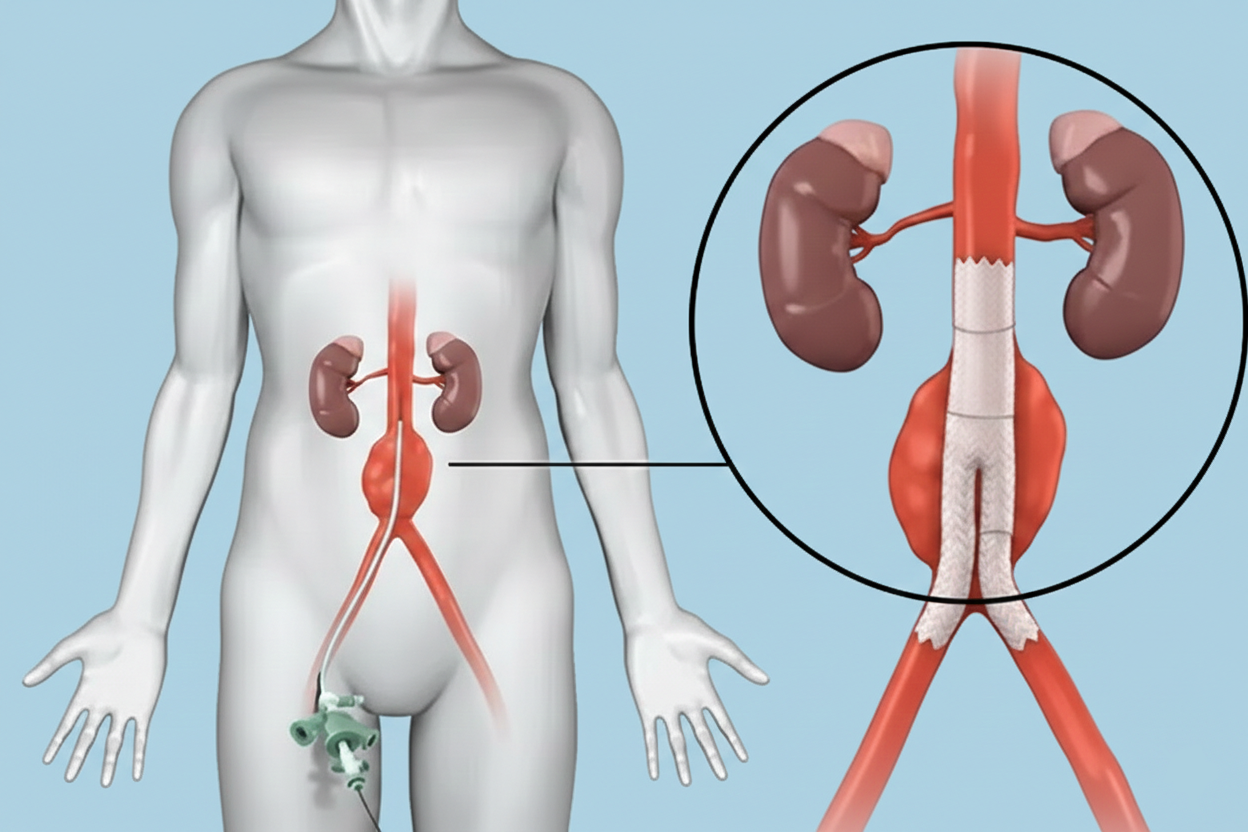Aortic anatomy and endovascular repair diagram